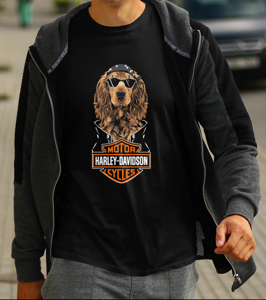 English Cocker Spaniel Harley Davidson Motorcycles Biker T-Shirt