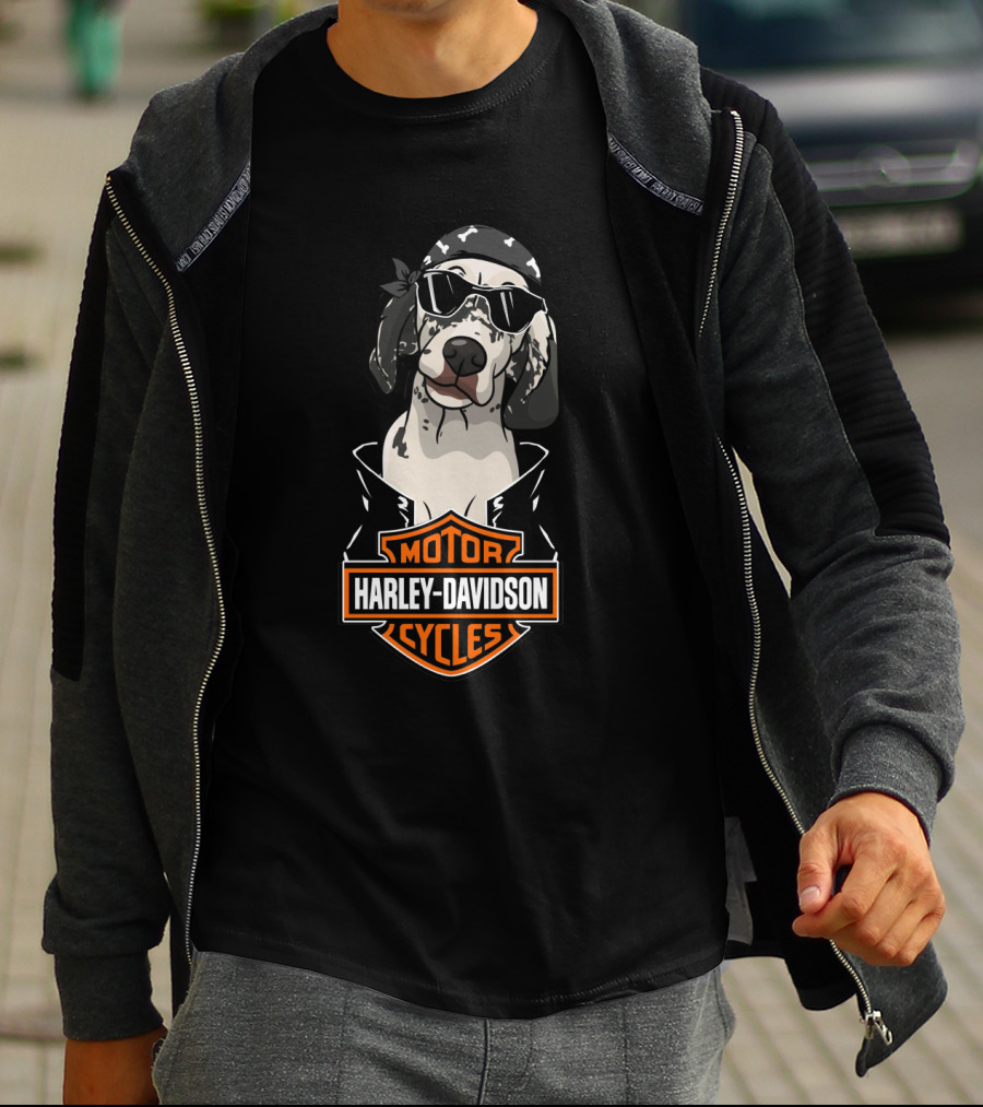English Setter Harley Davidson Biker Dog T-Shirt