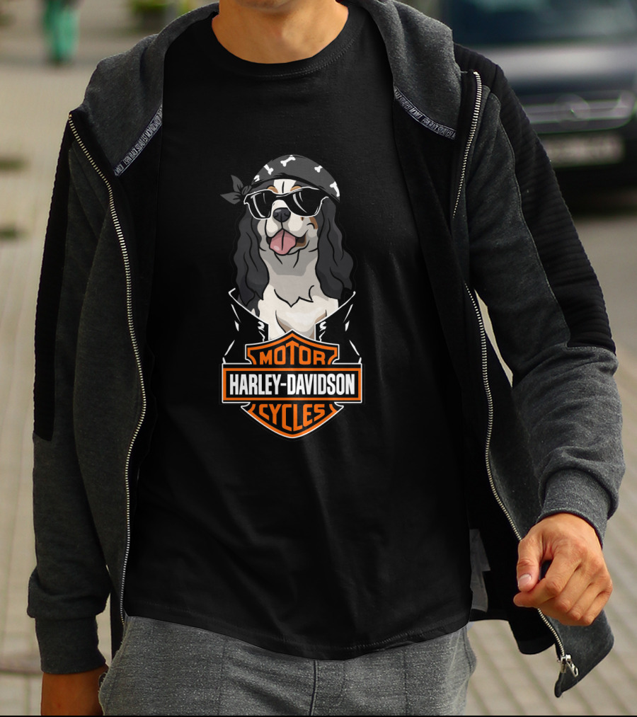 Harley Davidson King Charles Spaniel Biker Motocycles T-Shirt