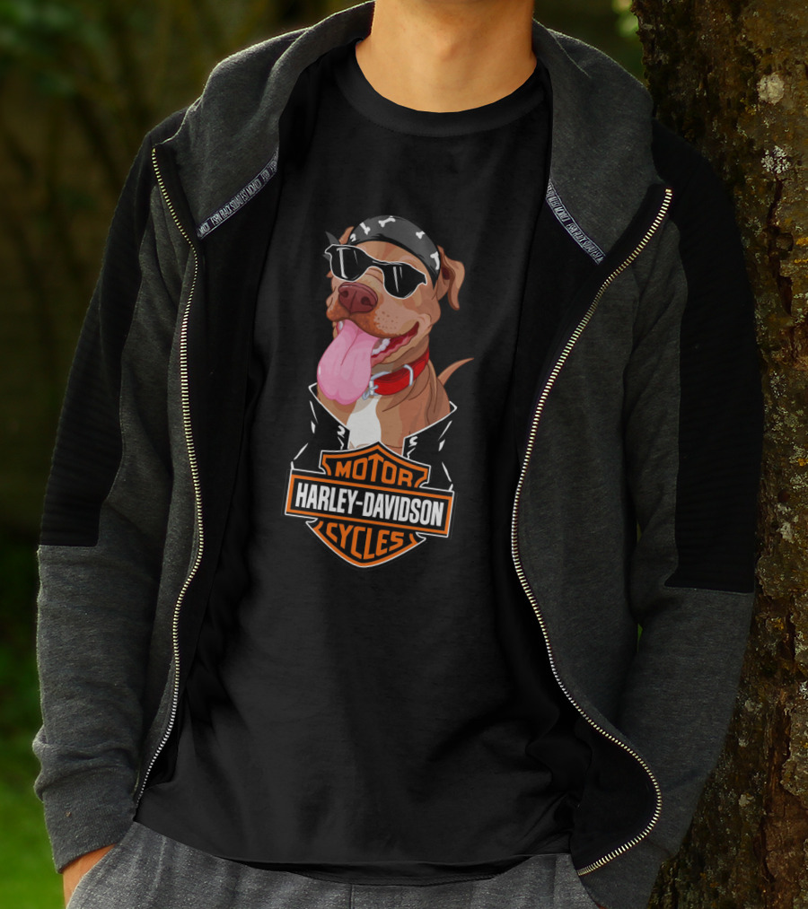 Harley Davidson Motorcycles Pit Bull Biker Bandana Sunglasses T-Shirt