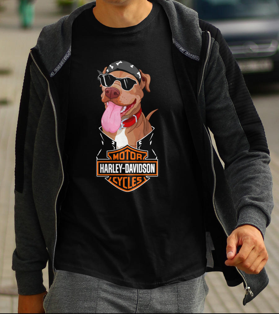Harley Davidson Motorcycles Pit Bull Biker Bandana Sunglasses T-Shirt