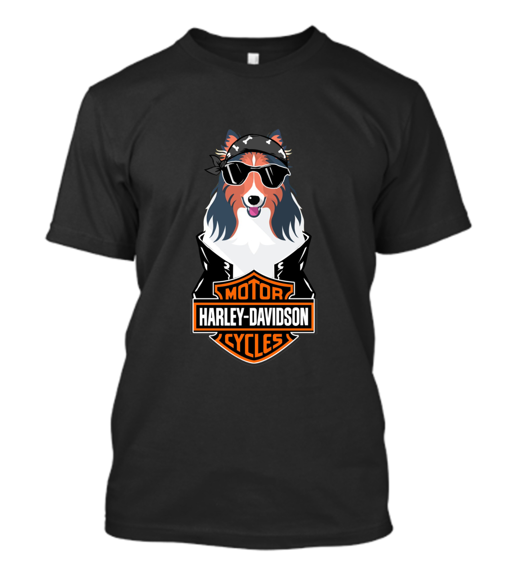 Rough Collie Biker Harley Davidson Motor Cycles T-Shirt