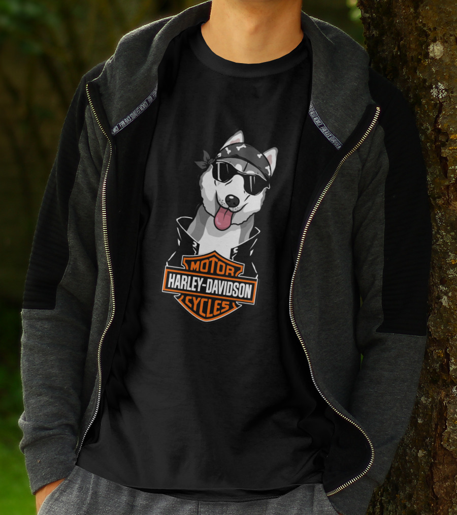Harley Davidson Motor Cycles Siberian Husky Biker T-Shirt