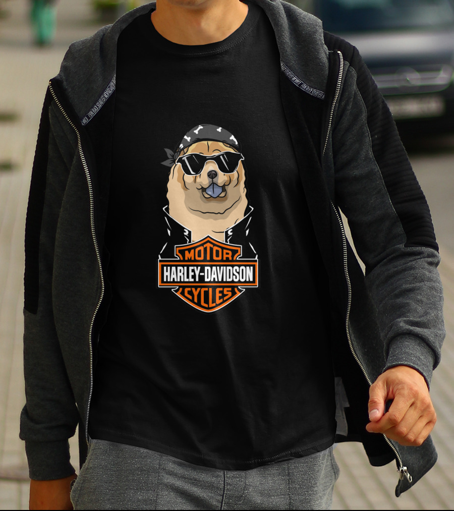 Harley Davidson Chow Chow Black Tongue Biker T-Shirt