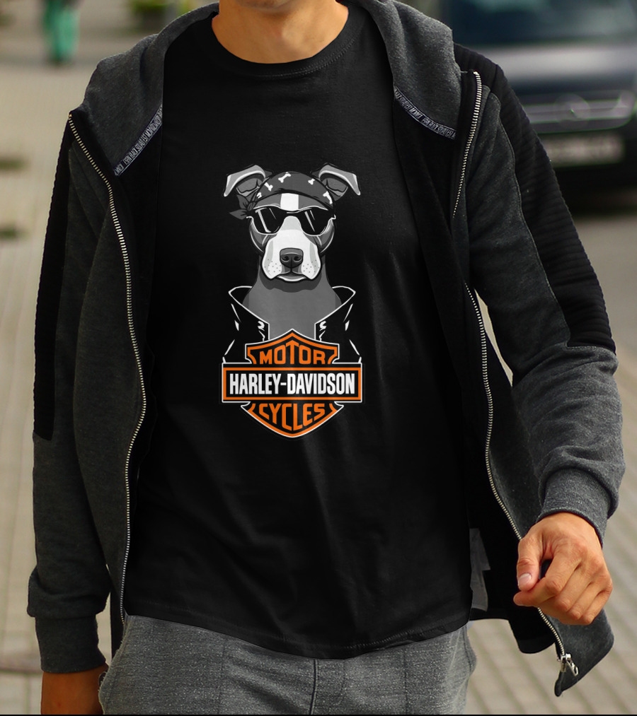 American Staffordshire Terrier Harley Davidson Motorcycles Biker T-Shirt