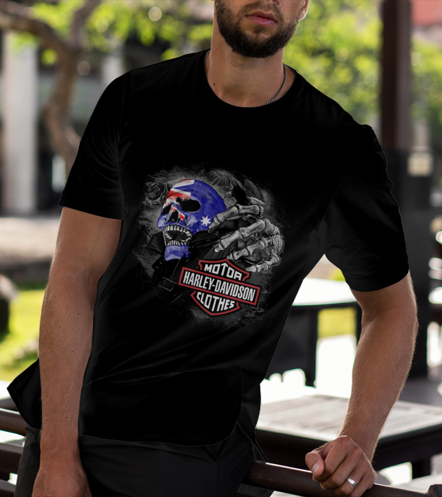 Harley Davidson Australia Skull Flag Motif T-Shirt