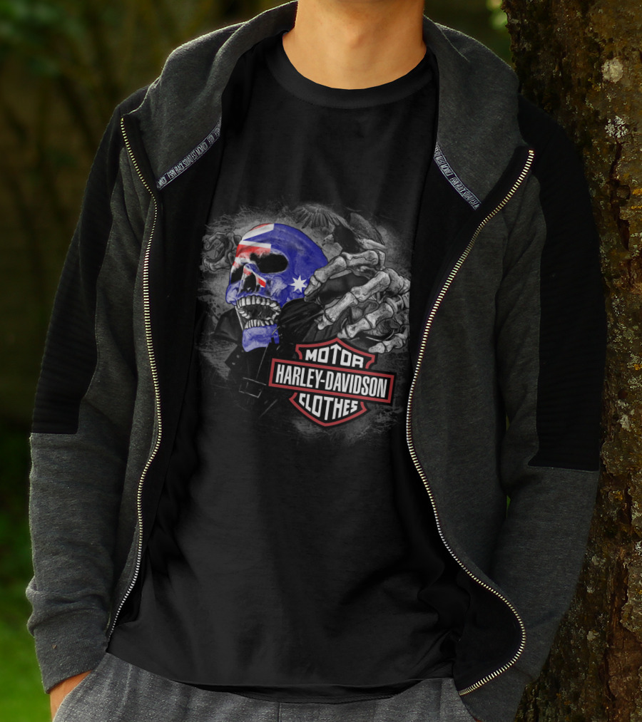 Harley Davidson Australia Skull Flag Motif T-Shirt