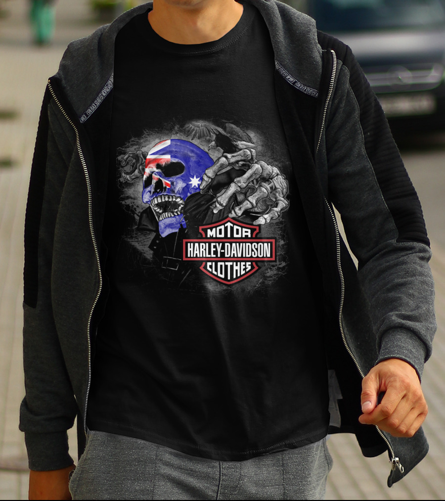 Harley Davidson Australia Skull Flag Motif T-Shirt