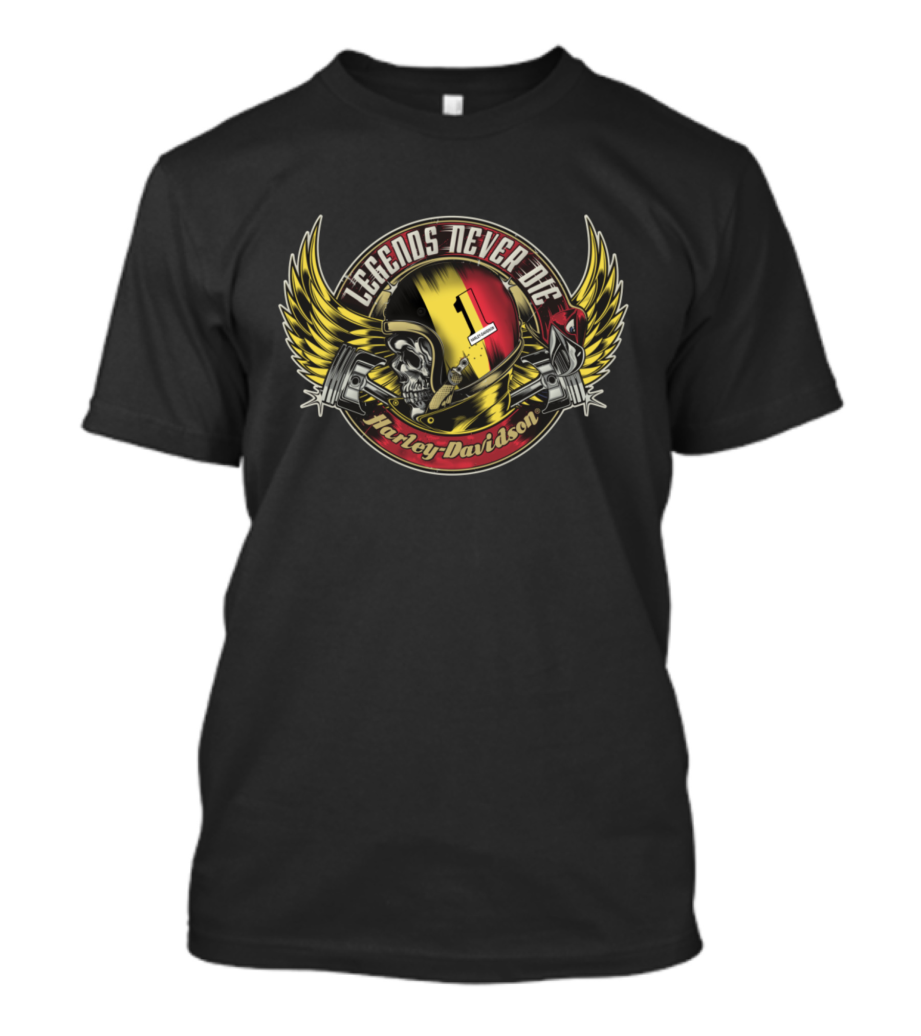 Legends Never Die Belgium Flag Harley Davidson Skull Helmet Wings T-Shirt