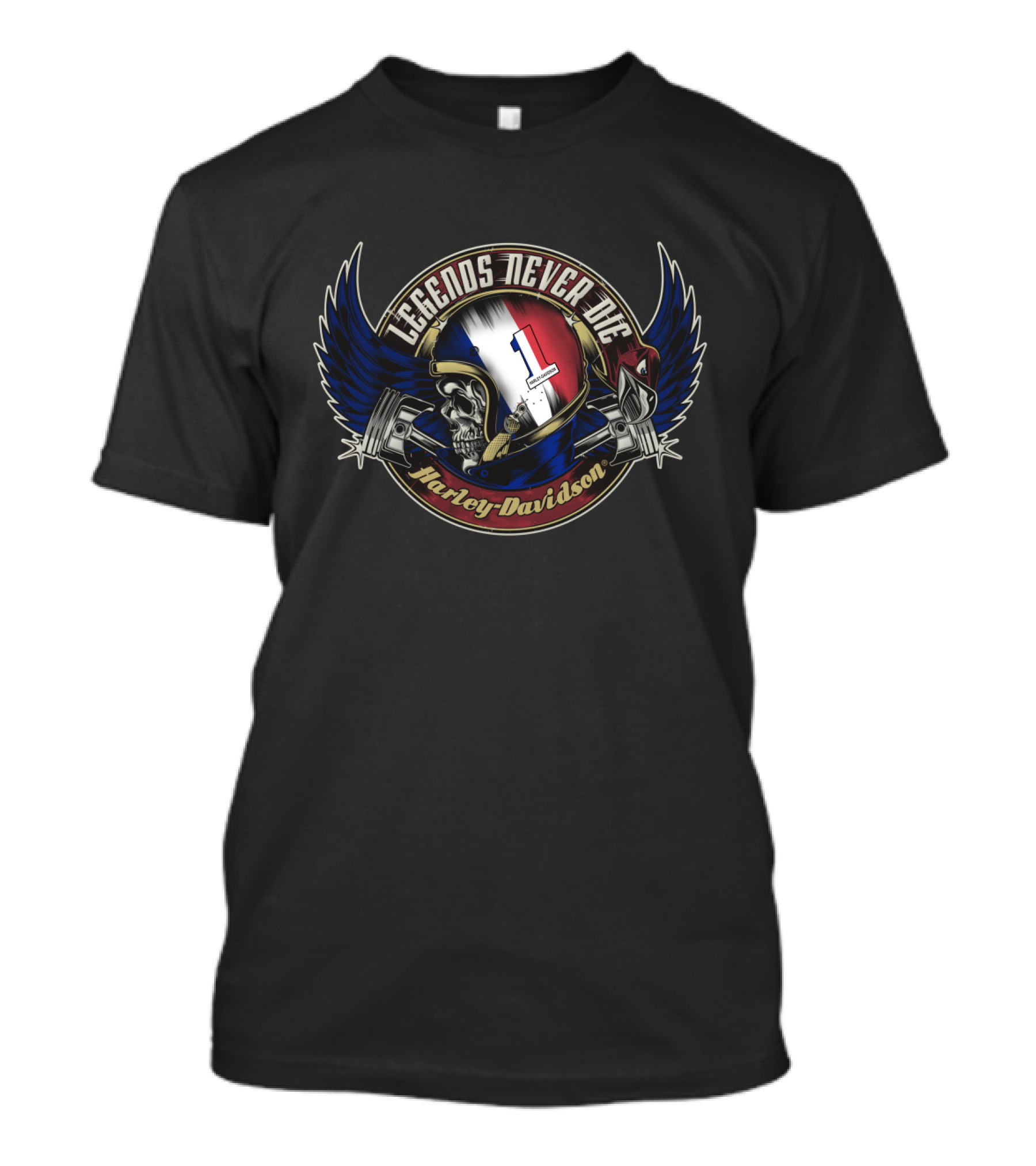 Legends Never Die France Flag Skull Harley Davidson T-Shirt