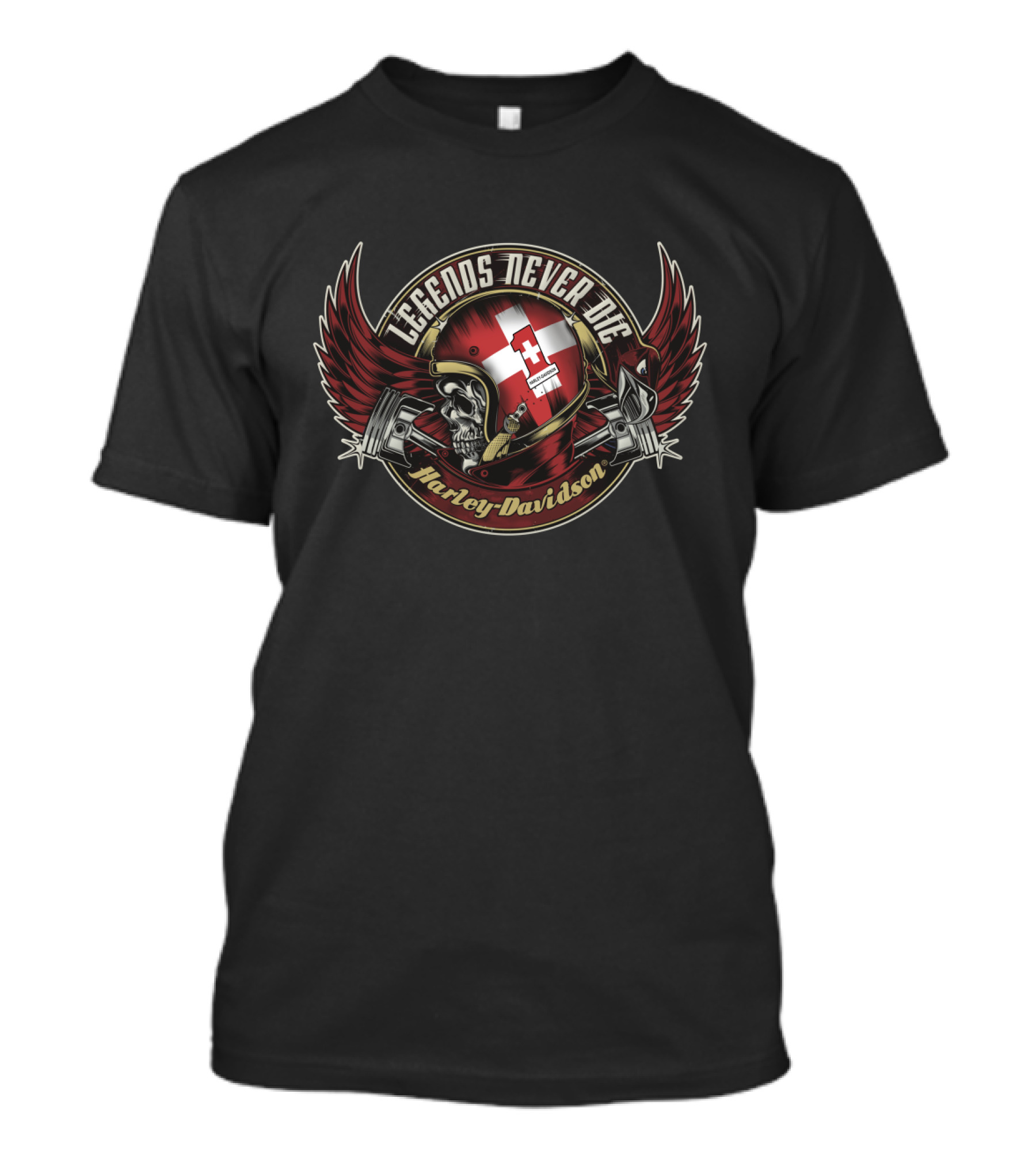 Legends Never Die Switzerland Flag Harley Davidson Skull T-Shirt