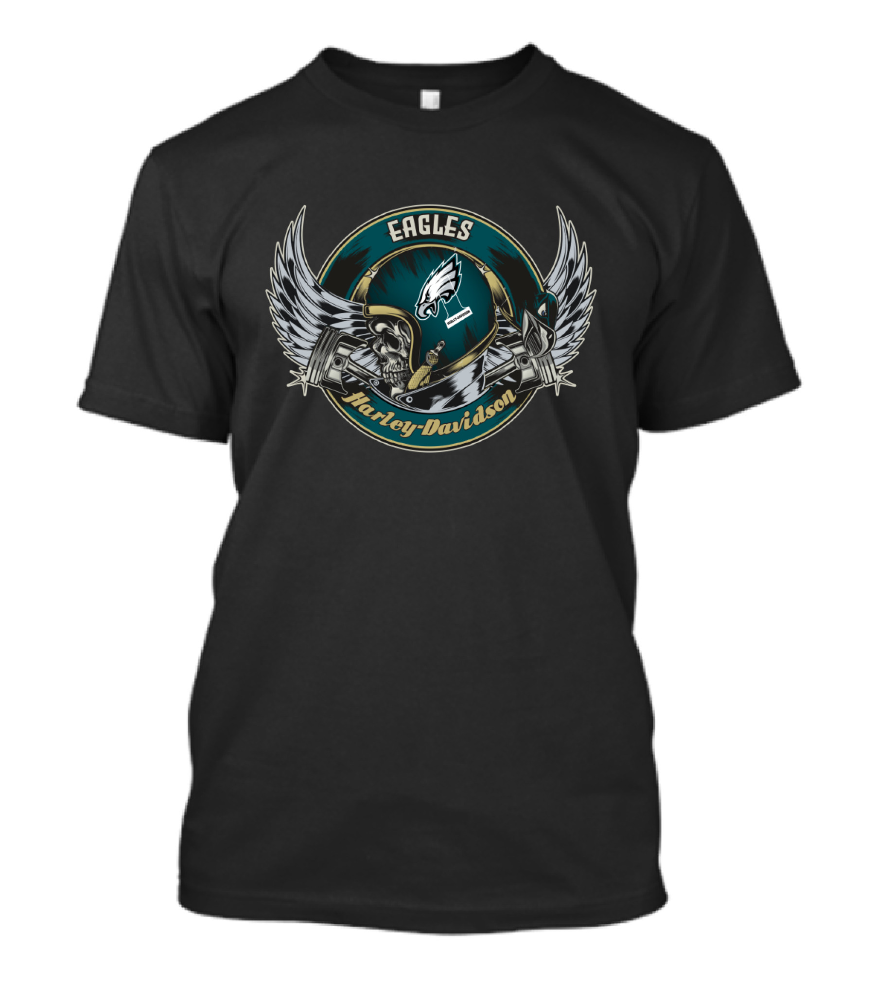 Eagles Harley Davidson Philadelphia Skull Helmet T-Shirt