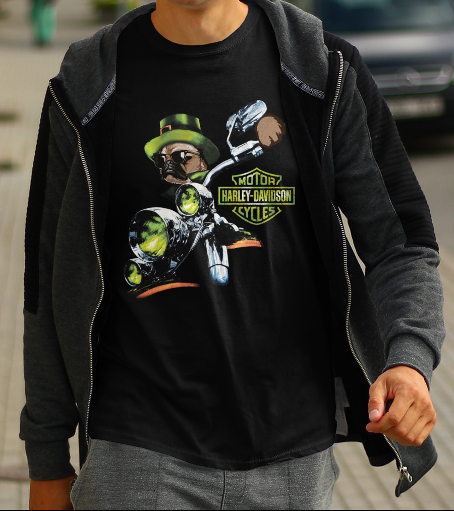 Motor Harley Davidson Cycles Patrick Day Pug On Motorcycle T-Shirt