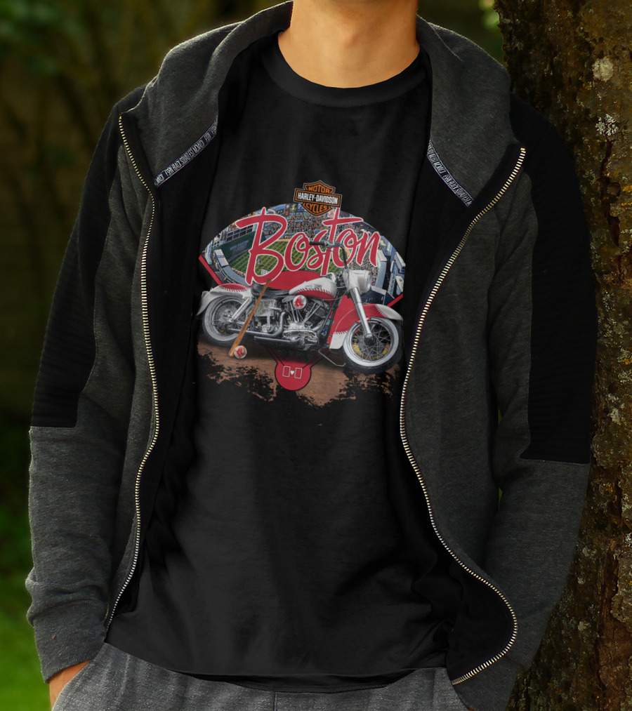 Boston Red Sox Harley Davidson Motorcycle Fenway Park Baseball T-Shirt