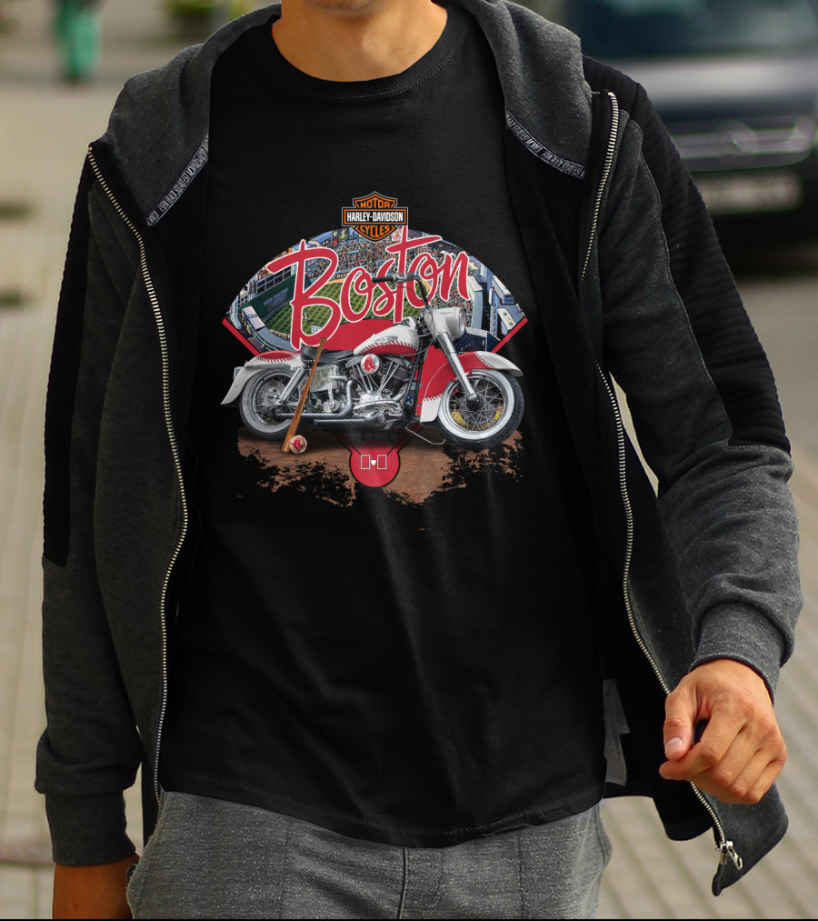 Boston Red Sox Harley Davidson Motorcycle Fenway Park Baseball T-Shirt