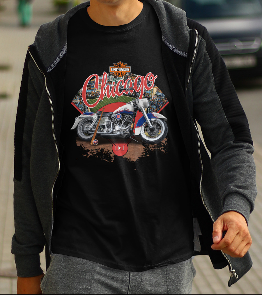 Chicago Cubs Harley Davidson Motorcycle Wrigley Field Batter Up T-Shirt