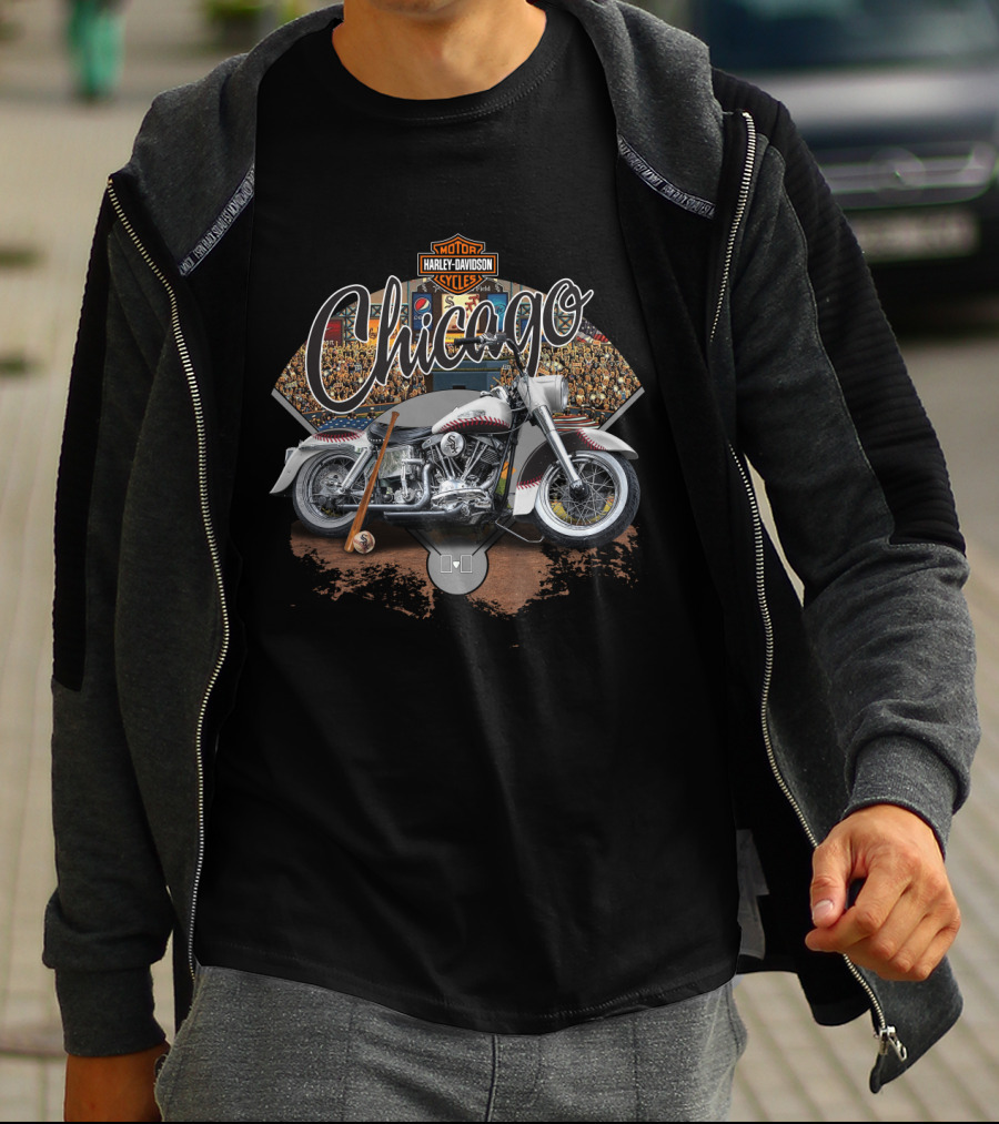 Chicago White Sox Harley Davidson Motorcycle Baseball Fan Scene T-Shirt