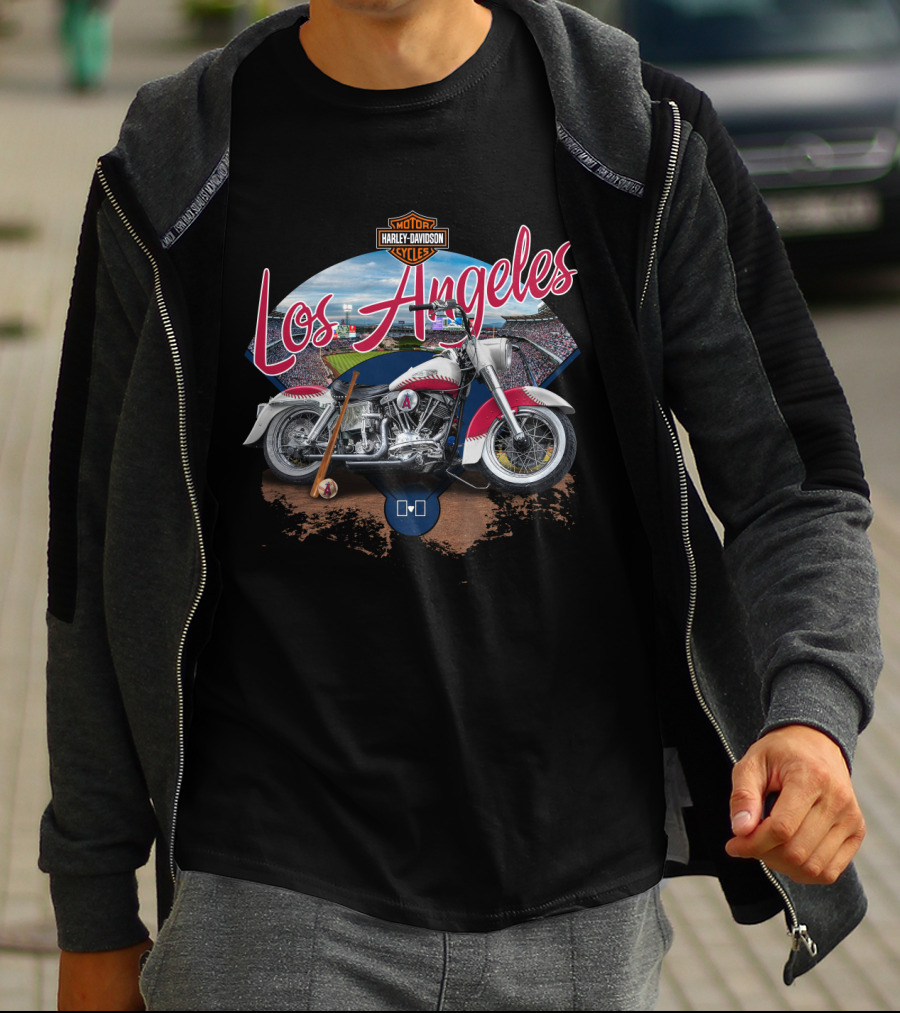 Los Angeles Angels Harley Davidson Motorcycle Stadium Scene T-Shirt