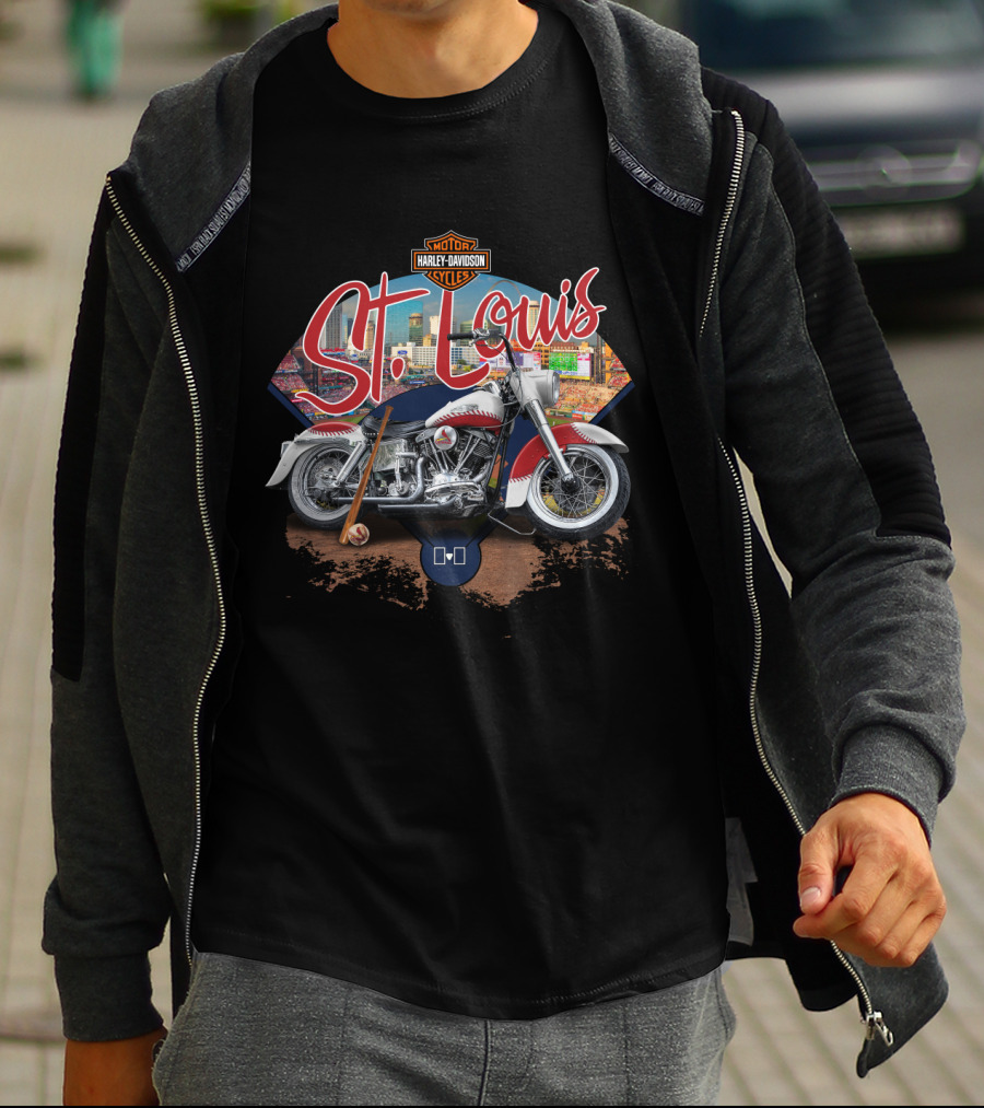 St Louis Cardinals Harley Davidson Motorcycle Skyline T-Shirt