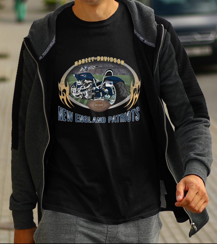 Harley Davidson New England Patriots Motorcycle Stadium Football Oval T-Shirt