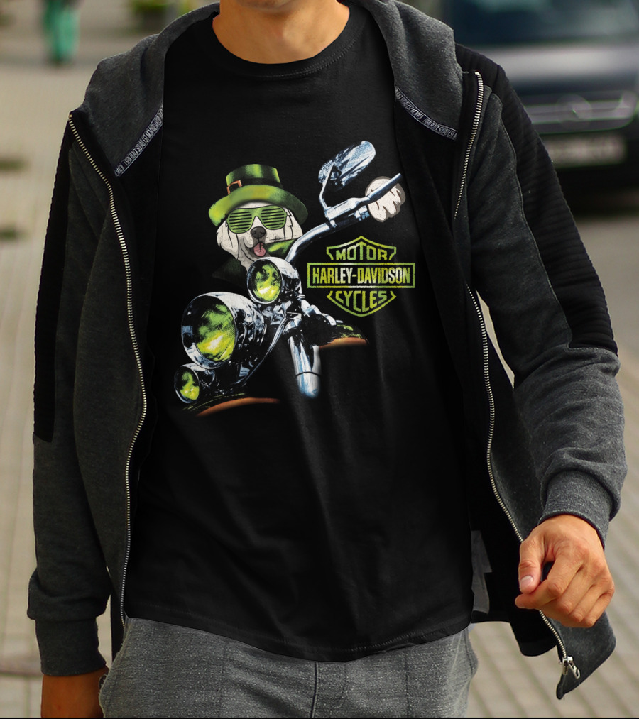 Golden Retriever Harley Davidson Motorcycles St. Patrick's Day Theme T-Shirt