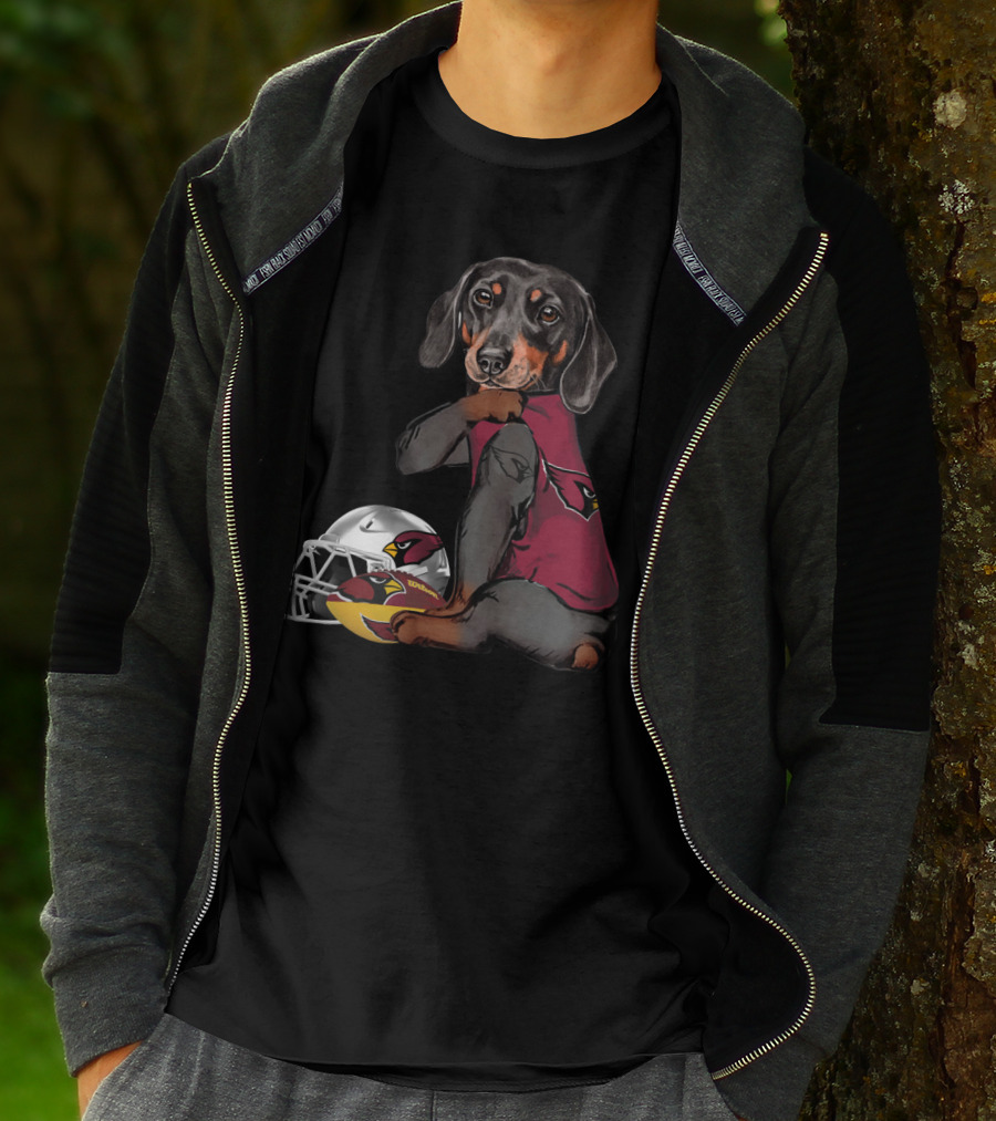 Arizona Cardinals Football Dachshund With Helmet And Ball T-Shirt