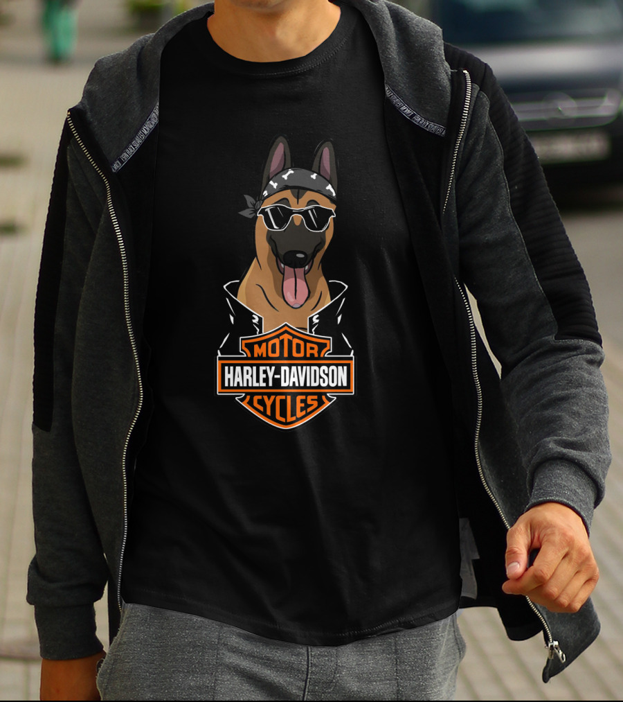 Harley Davidson Belgian Malinois Cool Sunglasses Bandana T-Shirt