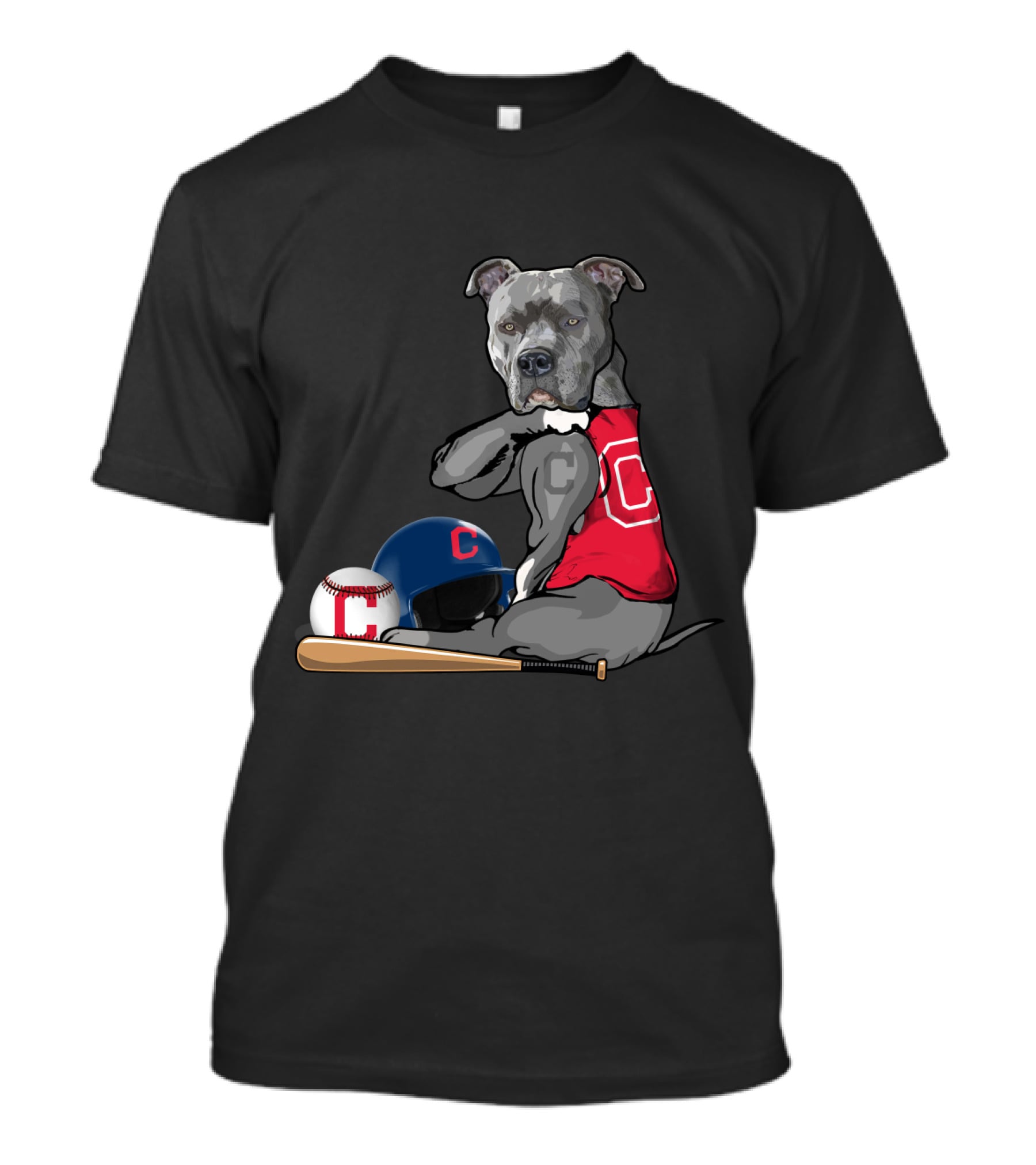 Cleveland Indians C Pit Bull Baseball Bat Helmet Sitting Baseball T-Shirt