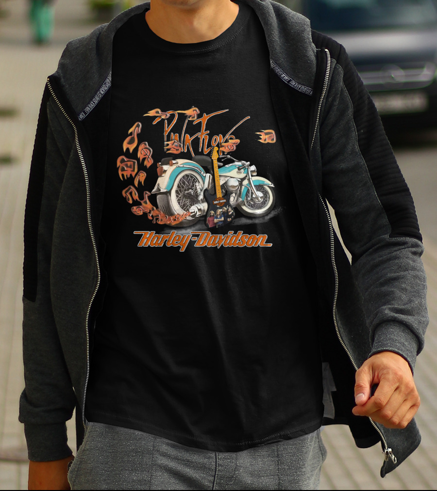Pink Floyd Harley Davidson Motorcycle With Guitar And Musical Notes T-Shirt