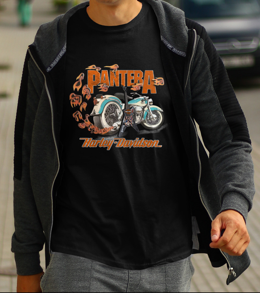 Pantera Harley Davidson 20Hdm Motorcycle Flames Guitar T-Shirt