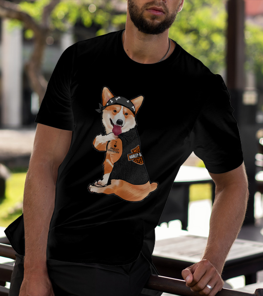 I Harley Davidson Corgi Biker With Bandana And Vest T-Shirt