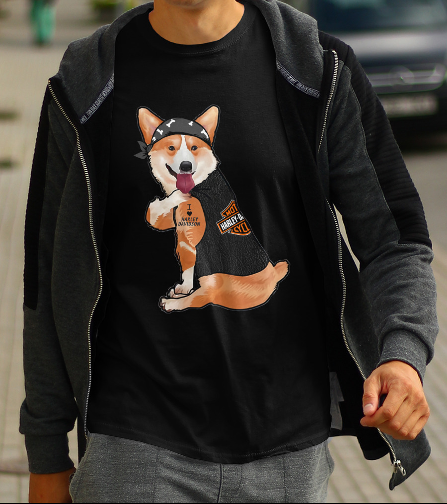 I Harley Davidson Corgi Biker With Bandana And Vest T-Shirt