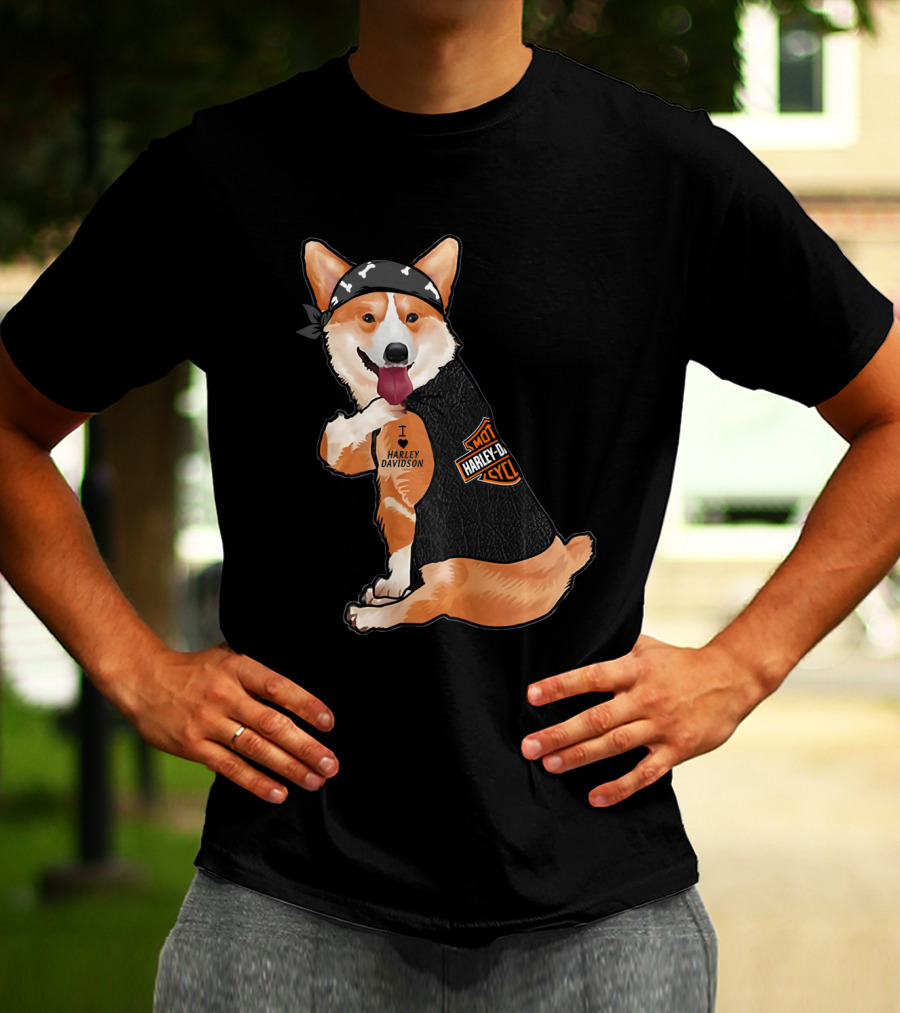 I Harley Davidson Corgi Biker With Bandana And Vest T-Shirt