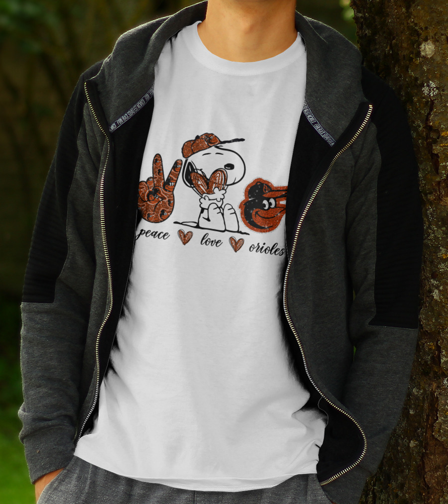 Peace Love Baltimore Orioles Snoopy T-Shirt