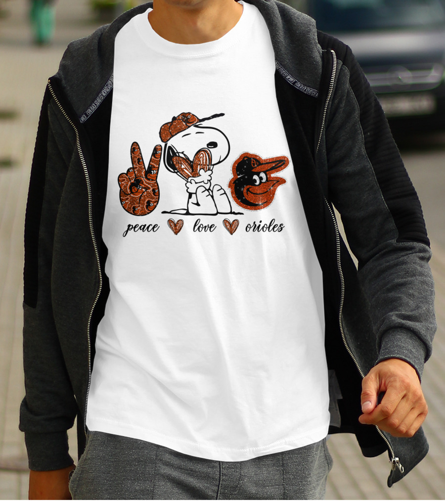 Peace Love Baltimore Orioles Snoopy T-Shirt