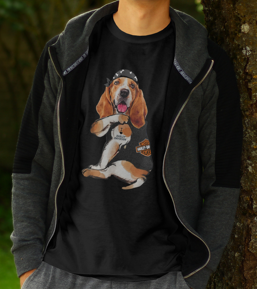 Basset Hound Harley Davidson Fan With Motorcycles Bandana T-Shirt