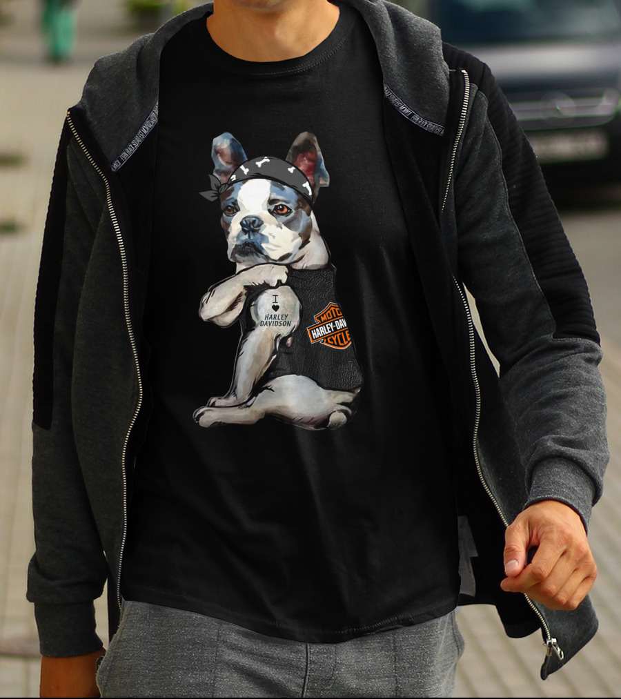 Boston Terrier Harley Davidson Cycle I Love Harley Davidson T-Shirt