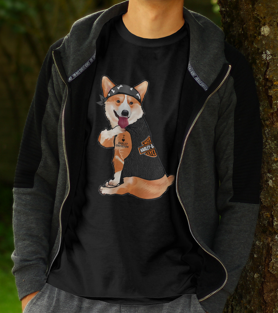 Harley Davidson Corgi With Bandana T-Shirt