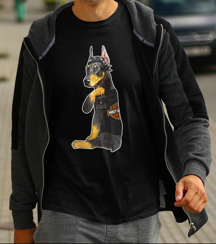 Harley Davidson Doberman Motorcycle Style T-Shirt