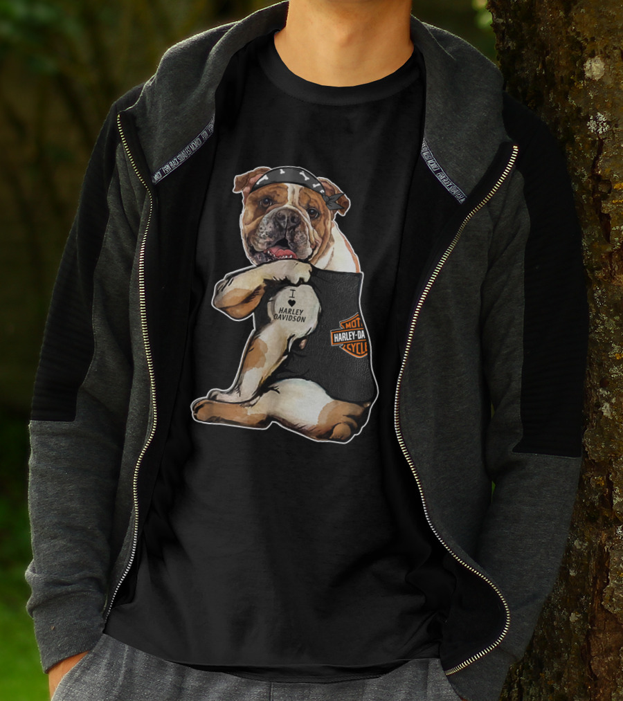 I Love Harley Davidson Bulldog Motorcycle Style T-Shirt