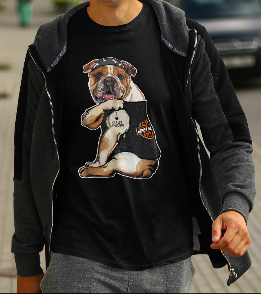 I Love Harley Davidson Bulldog Motorcycle Style T-Shirt