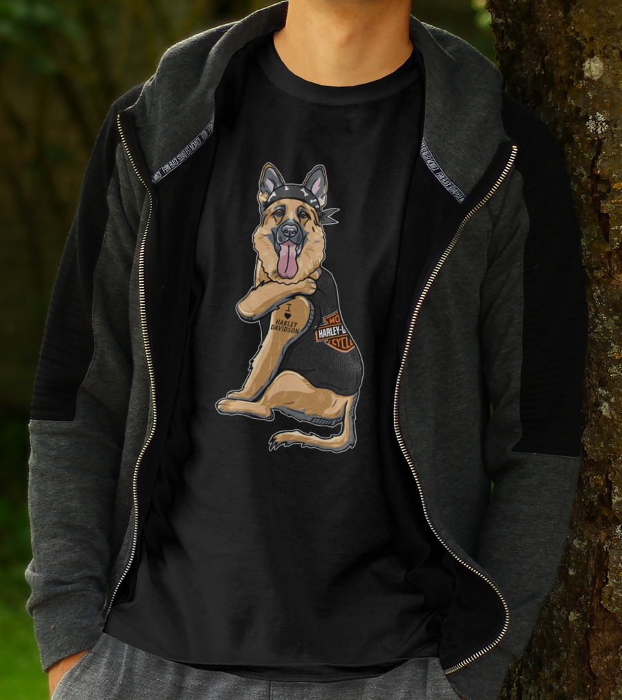 German Shepherd I Love Harley Davidson Motorcycle T-Shirt