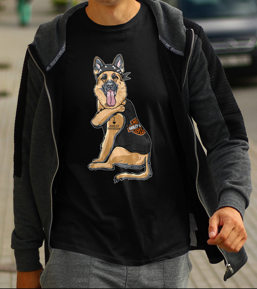 German Shepherd I Love Harley Davidson Motorcycle T-Shirt