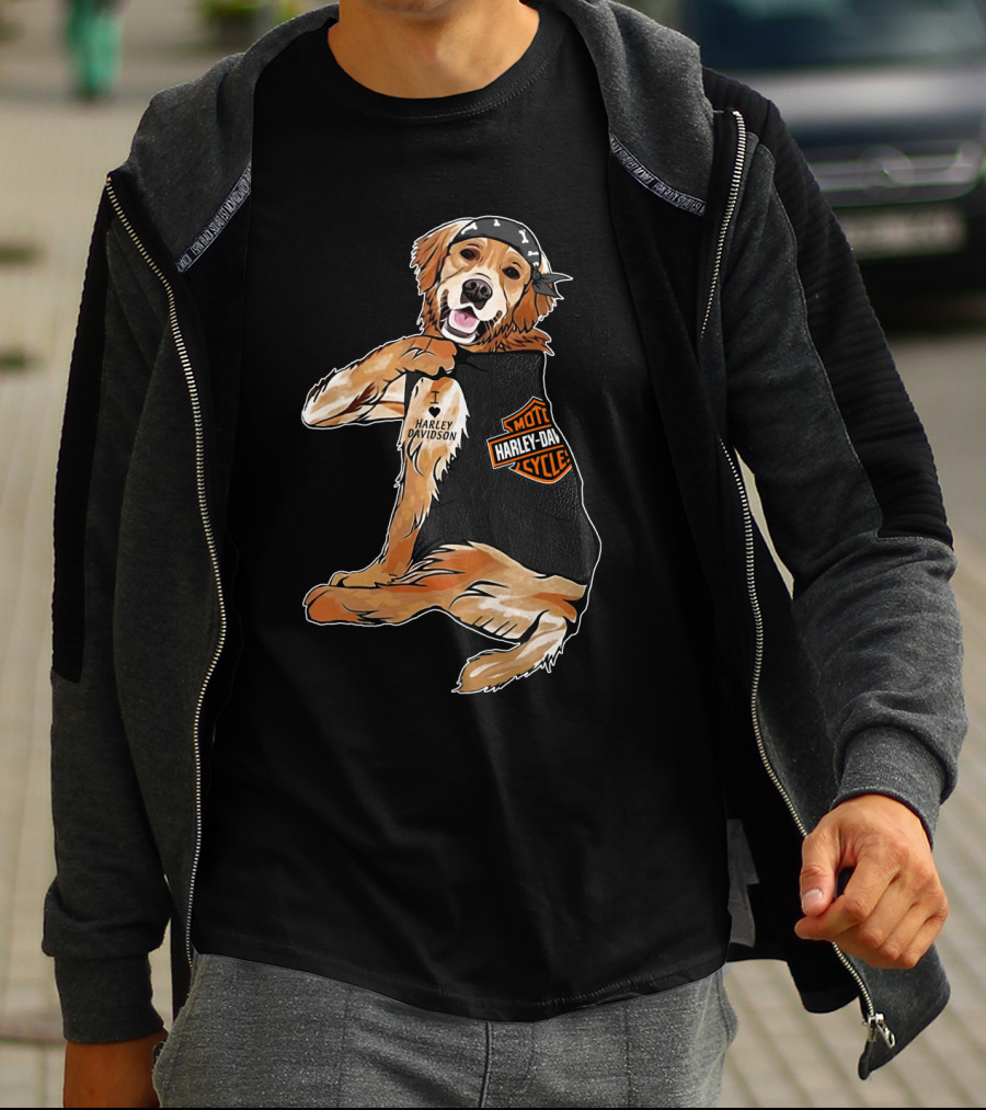 Harley Davidson Golden Retriever Motorcycle Pooch T-Shirt