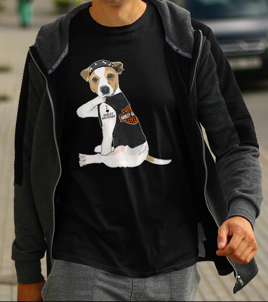 Harley Davidson Jack Russell Terrier Motorcycle Style T-Shirt