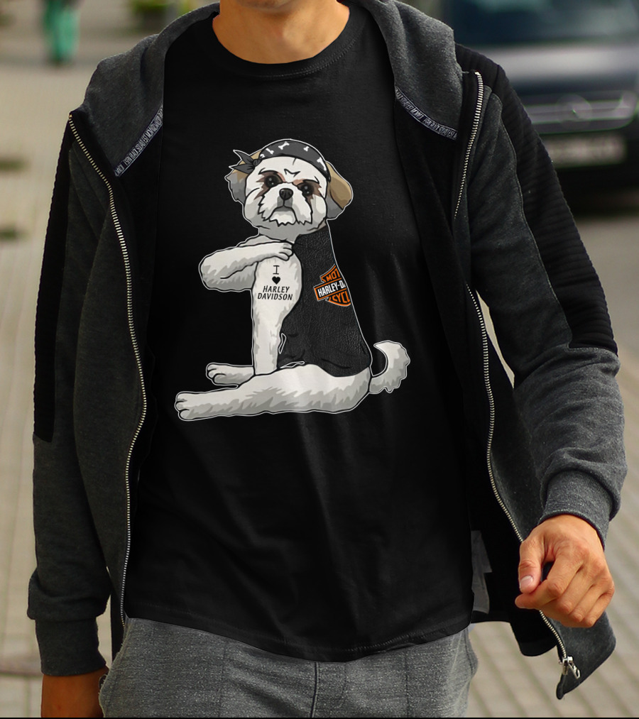 Shih Tzu Harley Davidson I Love Harley Davidson Motorcycle Dog T-Shirt