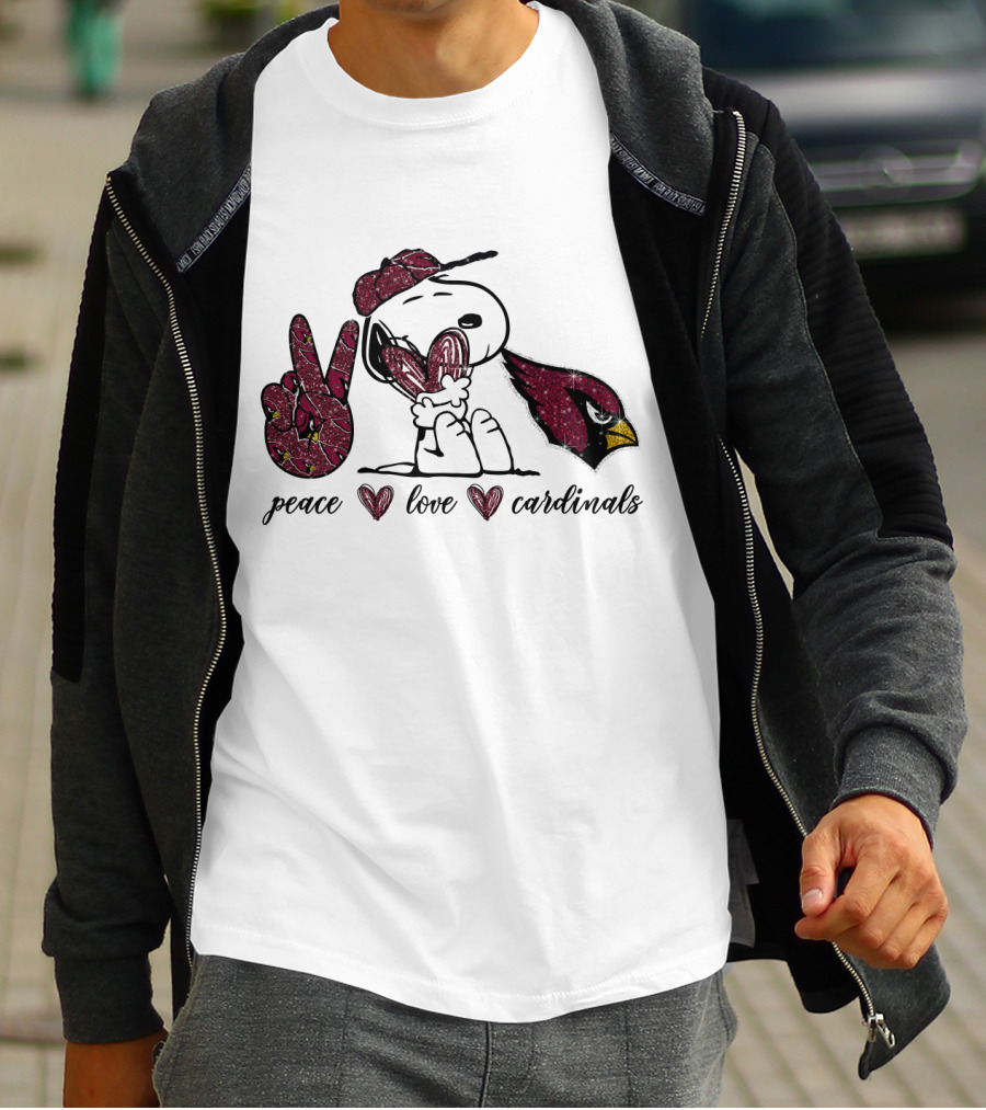 Peace Love Arizona Cardinals Snoopy Fan T-Shirt