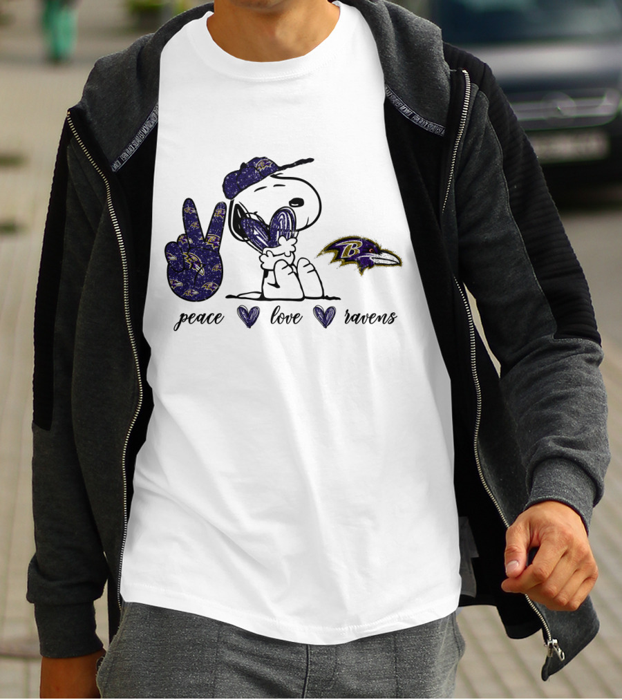Peace Love Baltimore Ravens Snoopy Ravens T-Shirt