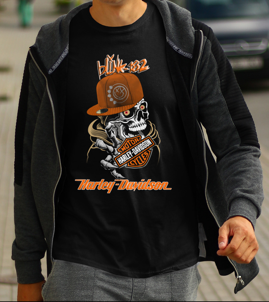Blink 182 Harley Davidson Skull Motorcycles T-Shirt