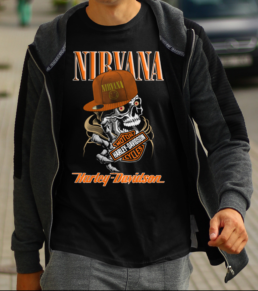 Nirvana Skull Harley Davidson Motorcycles T-Shirt